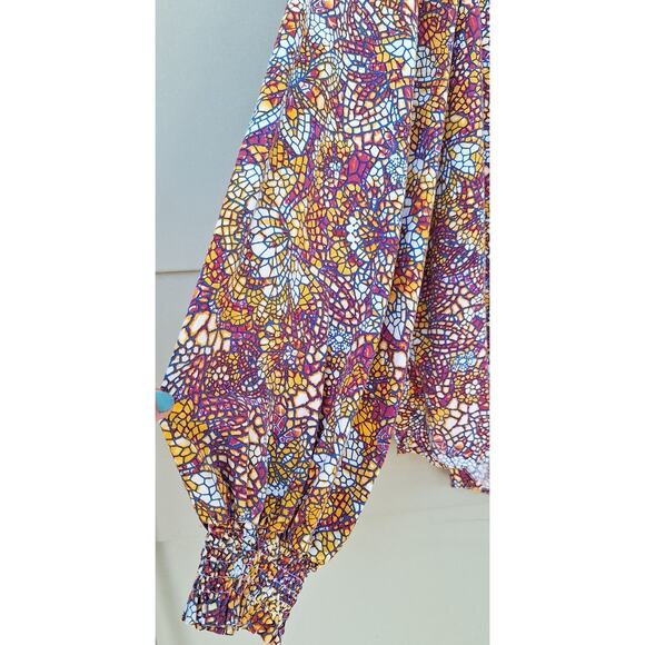 Maeve by Anthropology Peasant Bohemian Blouse Balloon Sleeves Orange Floral Sz L - Picture 8 of 10